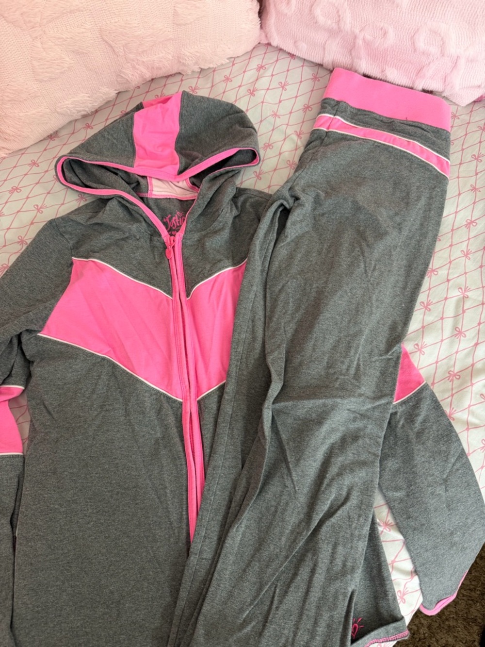 Justice Gray and Hot Pink Active Hoodie Set